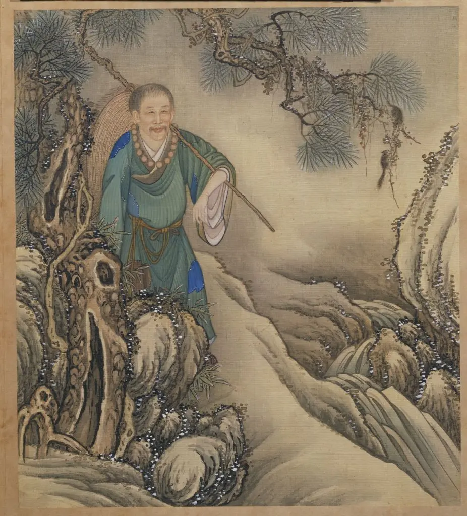 胤禛行乐图册·杖挑蒲团页 | 故宫绘画藏品