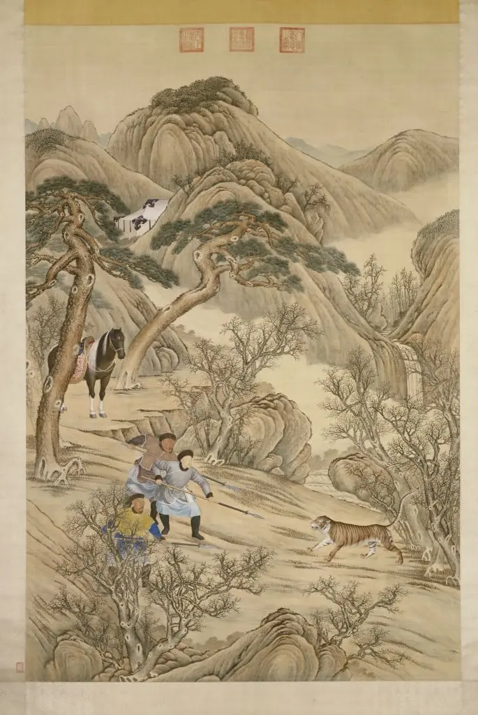 郎世宁等乾隆皇帝刺虎图轴 | 故宫绘画藏品