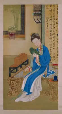 雍亲王题书堂深居图屏·裘装对镜轴 | 故宫绘画藏品