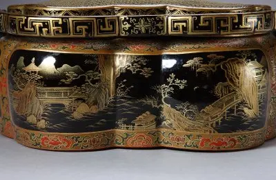 黑漆描金山水楼阁图手炉 | 故宫漆器藏品