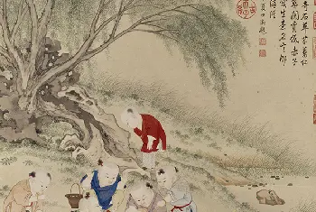 金廷标儿童斗草图轴 - 故宫绘画藏品