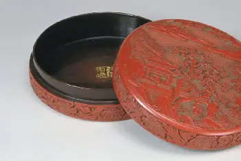 剔红观瀑图圆盒 - 故宫漆器藏品