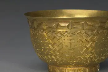 金錾花双喜圆寿字茶碗 - 故宫金银锡器藏品