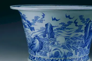 青花福山寿海图花盆 - 故宫陶瓷器藏品