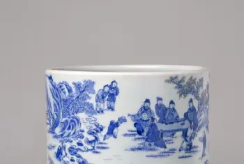 青花《兰亭会》笔筒 - 故宫陶瓷器藏品